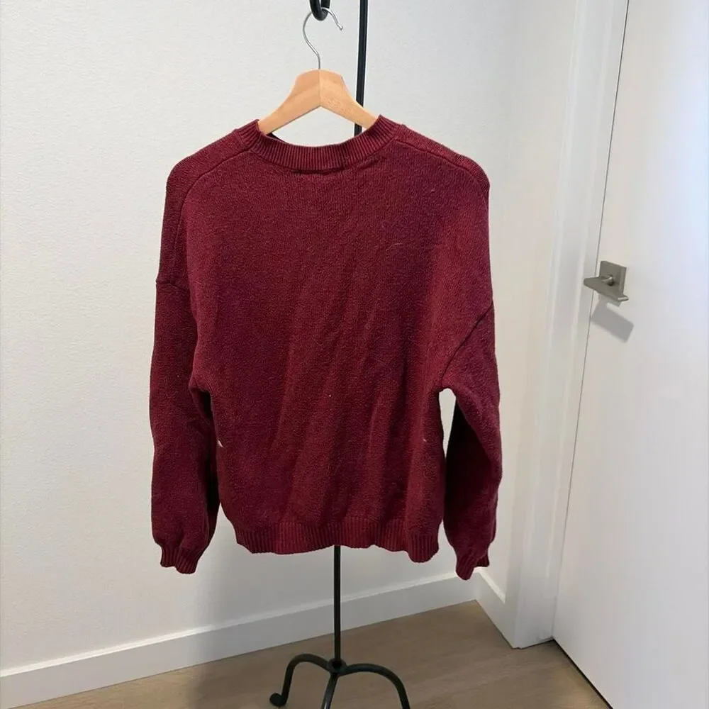 PrettyGarden Women's Burgundy Wine Red Crewneck Knit Sweater Size M